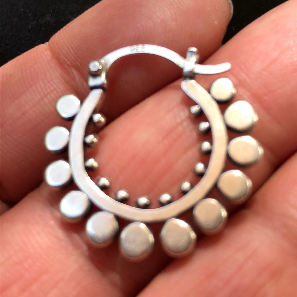Sterling Silver Boho Dot Hoops Earrings - Picture 2 of 7